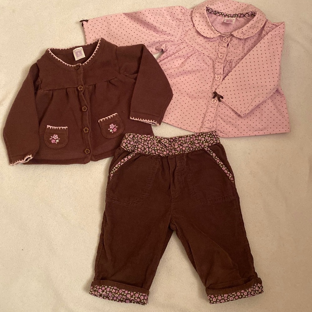 Catrer’s Baby Girl Pink & Brown Sweater and Corduroy 3 piece outfit